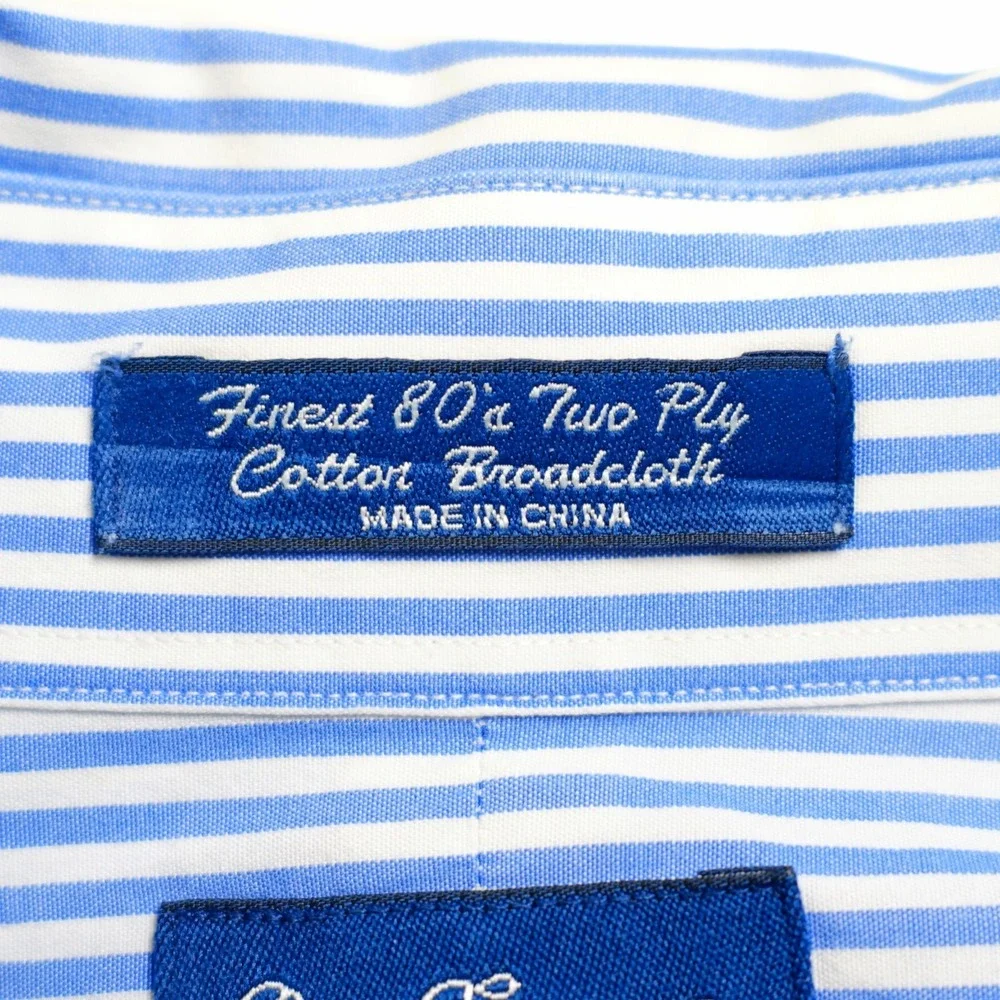 Paul Fredrick Blue White Finest 80's Ply Cotton Broadcloth Button Down -17.5/36-